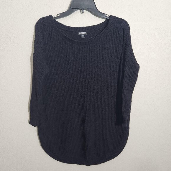 Express Sweater Womens Small Black Ribbed Knit Pullover Round Hem Cozy Soft - Picture 1 of 13